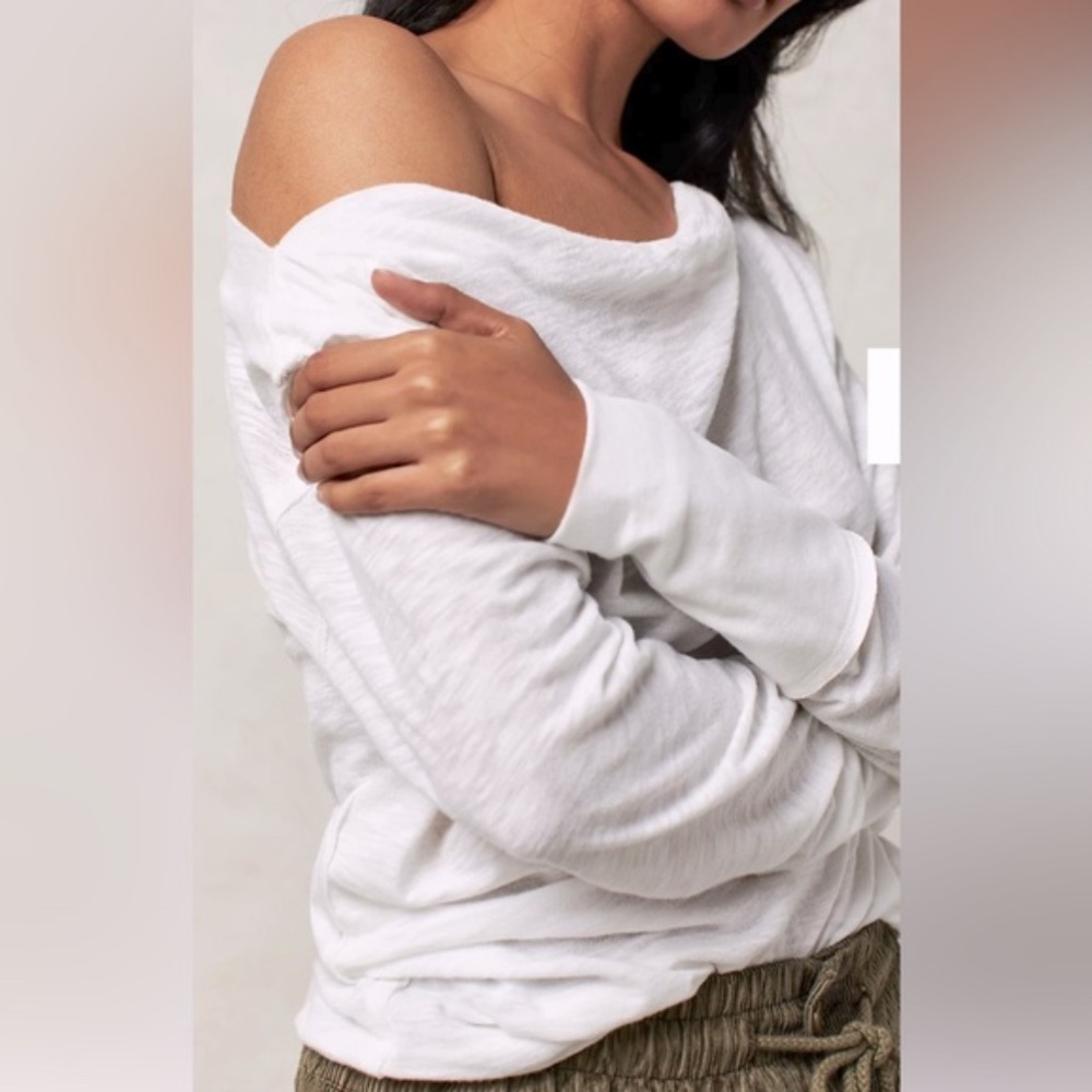 Free People We The Free Off Shoulder Lightweight Raw Hem Side Tie LS Top XS
